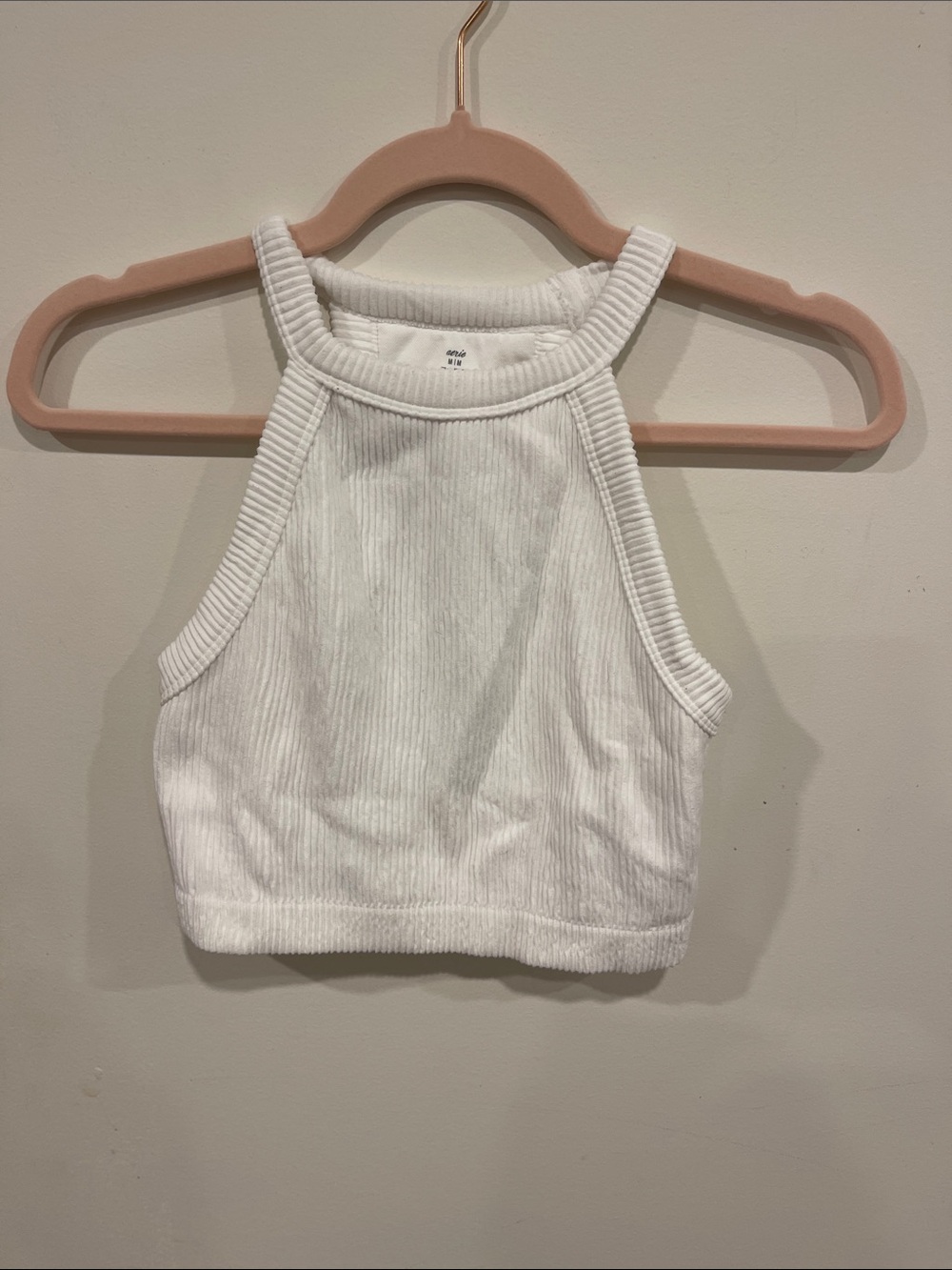 aerie White Ribbed High-Neck Crop Tank